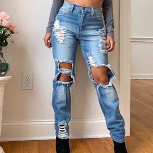 Petite Extreme Rip Boyfriend Jeans